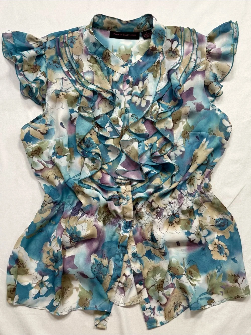Y2K Floral Watercolor Ruffle Blouse